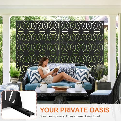 71" H Freestanding Metal Privacy Fences for Outside (71"H×47"W / Black Star)