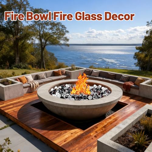 Blended Fire Glass Diamonds for Fire Pit Fireplace (Diamond 20LB / Crystal Ice +Onyx Black + Amber)