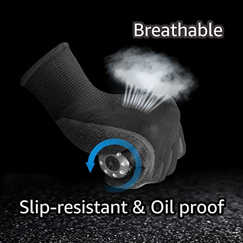 Crinkle Latex Rubber Coated Safety Work Gloves for Men Women (XX-Large / Black-12 Pairs)