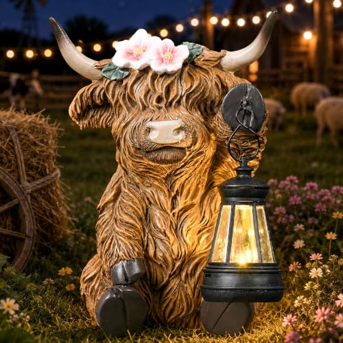 Solar Highland Cow Garden Outdoor Statue for Halloween (Highland Cow)