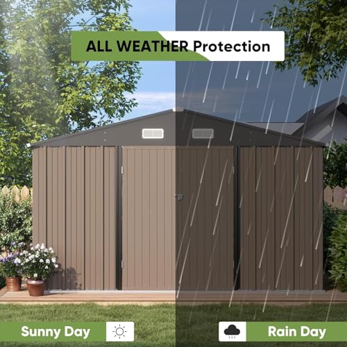 10 x 10 FT Metal Outdoor Storage Shed (10x10 / Brown)
