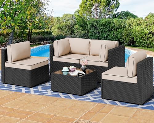 5 Pieces Outdoor Patio Sectional Sofa Couch (Khaki / 5 Pieces Set)