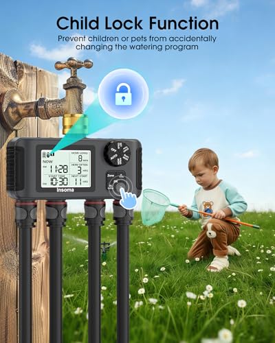 4 Zones Sprinkler Timer with Brass Inlet & Outlet (Grey Black / 4 Outlets)
