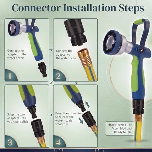Garden Hose Nozzle with Quick Connect Set (Green-Set)