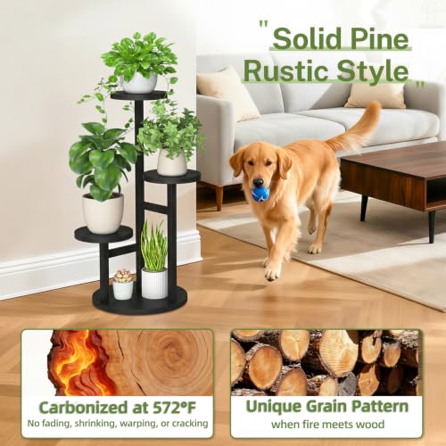 3 Tier Wood Plant Stand Indoor Outdoor Corner Tall Shelf (Pine Black / 3 Tiers)