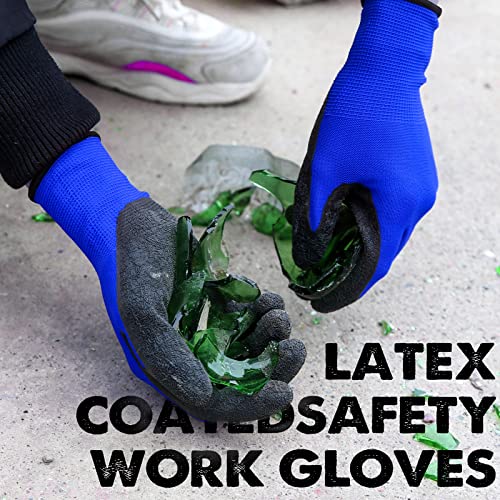 Crinkle Latex Rubber Coated Safety Work Gloves for Men Women (Large / Blue-12 Pairs)