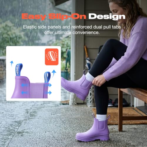 Women's Short Rain Boots Waterproof Ankle Chelsea Boots (10 / Lavender Violet)