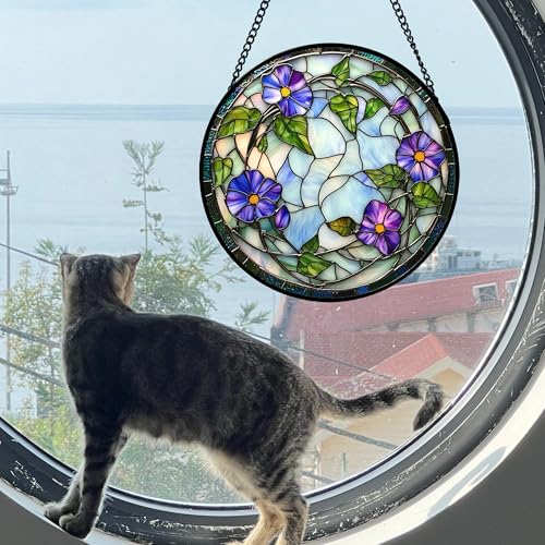 Blue Flower Vine Stained Glass Window Hanging Suncatcher Gifts 15"