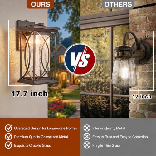 18" Oil Rubbed Bronze Large Outdoor Wall Lantern Dusk to Dawn Coach Light Modern Extra Large Deep Brown Exterior Sconce Waterproof Metal with Crack (Oil Rubbed Bronze-XL)