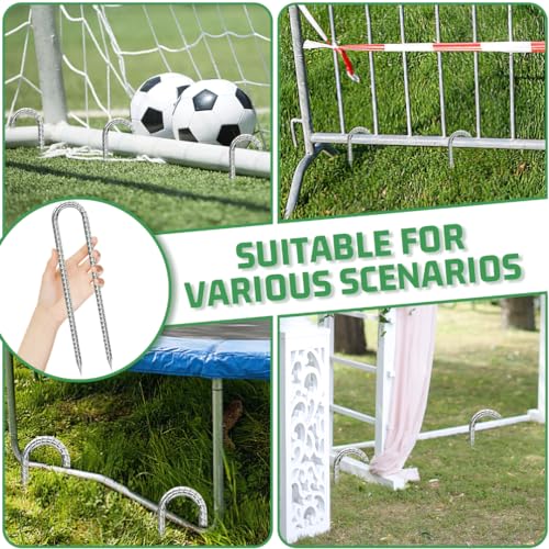 Rebar-Stakes-12-Inch, Ground Stakes Heavy Duty U-Hook Galvanized Anti-Rust Ground Anchors for Camping Tent Trampoline Accessories Dog Fence Chicken Coop Deer Fence 10pcs (10pcs / Silver-U-HOOK)