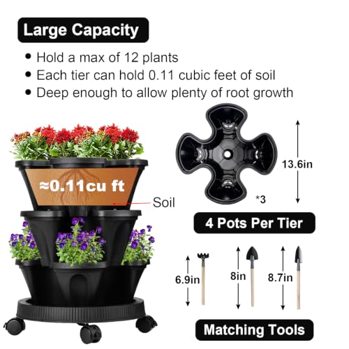 Vertical Planter Tower (Black / 3 Tier)