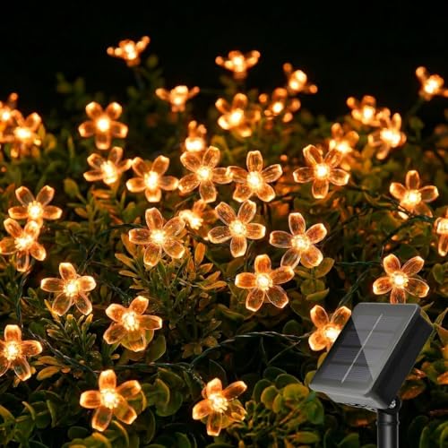 Solar Flower String Lights Outdoor Waterproof Fairy Lights (Orange / 1 Pack)
