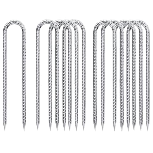 Rebar-Stakes-12-Inch, Ground Stakes Heavy Duty U-Hook Galvanized Anti-Rust Ground Anchors for Camping Tent Trampoline Accessories Dog Fence Chicken Coop Deer Fence 10pcs (10pcs / Silver-U-HOOK)