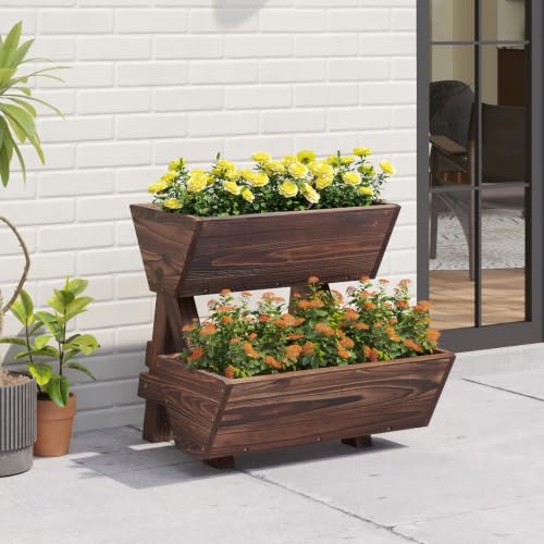 Vertical Garden Planter 2 tier Raised Garden Bed Tiered Wood Planter Box (Carbonized / 2-Tier-Small)