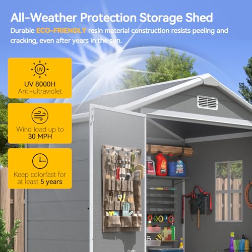 6x4 FT Outdoor Storage Shed with Built (6' x 4' w/Light / Gray)