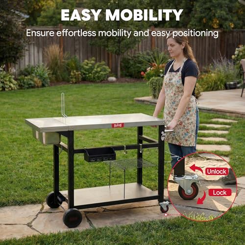 Outdoor Pizza Prep Table with Topping Station & Stainless Steel Top (Table with Topping Station)