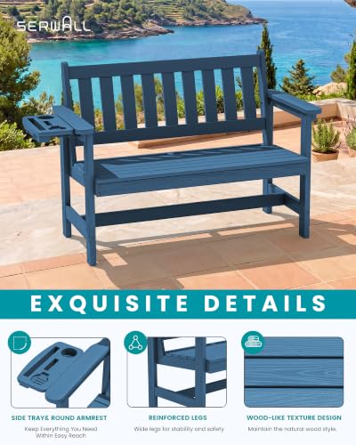 HDPE Outdoor Bench with Foldable Cup Holder (2 Count)
