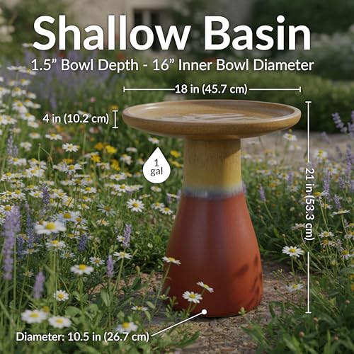 Sunnydaze Ceramic Bird Bath (Lemon Cognac)
