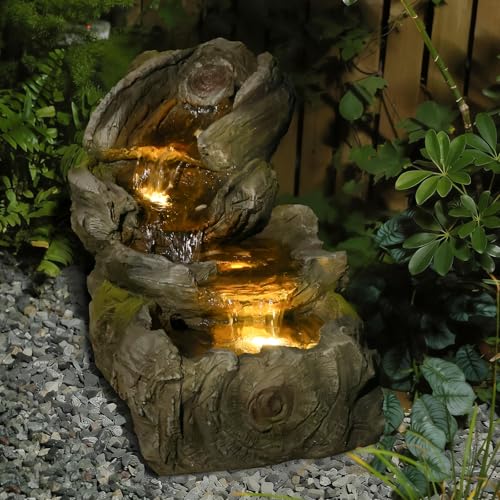 31.5" L Realistic Tree Trunk Outdoor Water Fountain with 3 Tiers (31.5" L)
