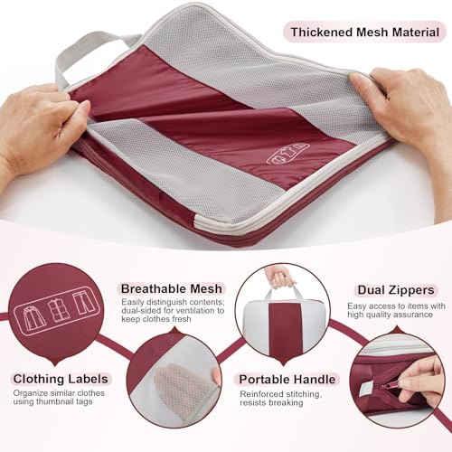10 Set Compression Packing Cubes for Travel Essentials (Wine Red)
