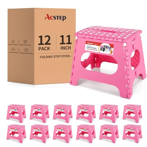 12 Pack 11 Inch Folding Step Stool (Pink / 11 Inch( Pack of 12))