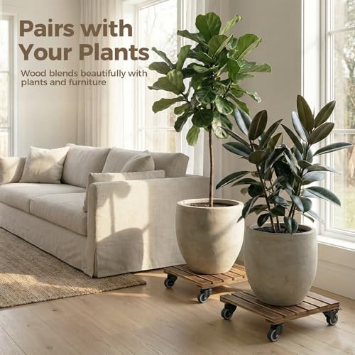 Plant Caddy 14 Inch Heavy Duty Wood Dolly 2 Pack (Brown / 14inch-Square-2 pack)