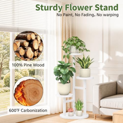 Wood Small Plant Stand Table Tall for Indoor Corner (White / 3 Tier)