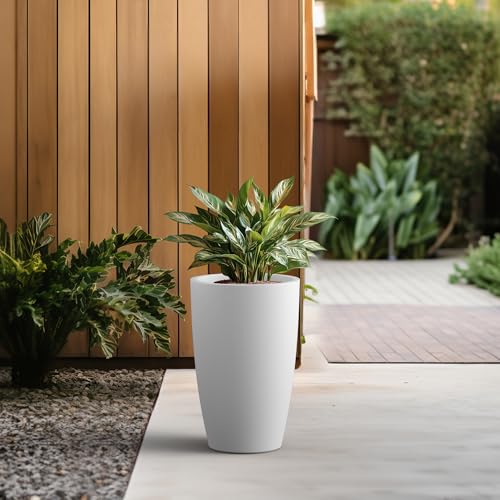 Accent Round Tapered White Concrete Planter 20.5" Tall (Pure White / 20.5"H (Single Planter))