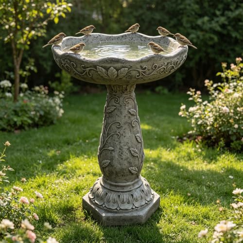 23.62" H Modern Resin fiber Outdoor Bird Bath (23.62''H)