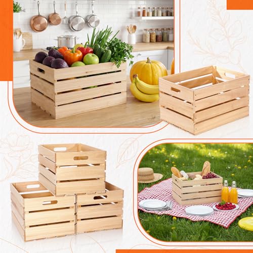 3 Pack Large Wood Crates Box for Storage 24 x 15 x 12 inch Unassembled Wooden Milk Crates with Handle Decorative Nesting Box for Display Rustic Decor DIY Office Home Retail Art Craft (Wood / 24 Inch)