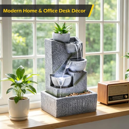 Tabletop Water Fountain Waterfall Fountains Indoor with LED (Style 15)