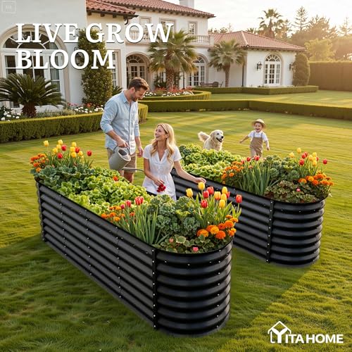 8x2x2ft Galvanized Oval Raised Garden Bed (8x2x2ft / Black)