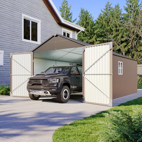 12'x20' Carport Shed Outdoor Metal Storage Sheds (Brown / 12'x20')