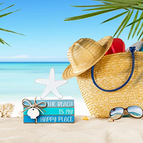 4 Pcs Beach Table Decorations Wooden Starfish Tiered Tray (Starfish Shell)