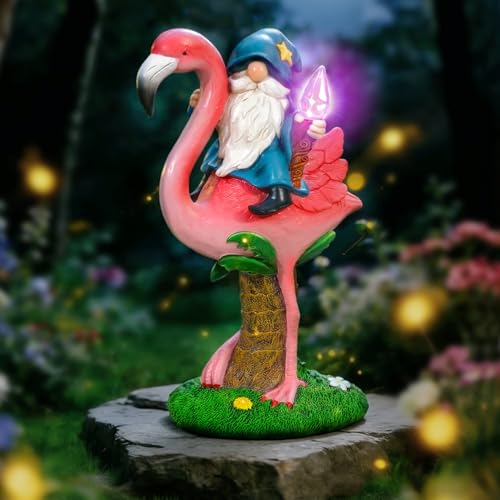 Gnome Flamingo Solar Garden Statue Outdoor Figurine Decor Lights (Flamingo)