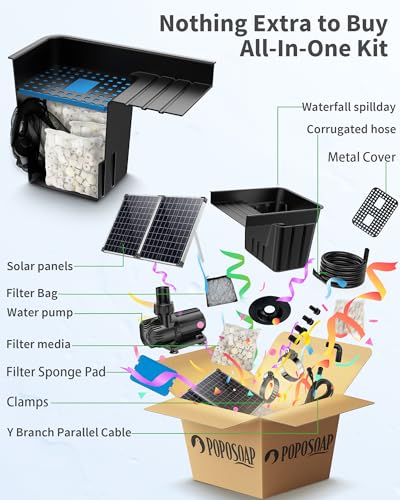 Solar Pond Waterfall with 100W Solar Panel & 1200GPH Pump (100W Solar Powered Up to 2800 Gallons)