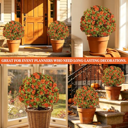 2 Pack Artificial Fall Azlea Flower Topiary Balls for Outdoor (Azalea)