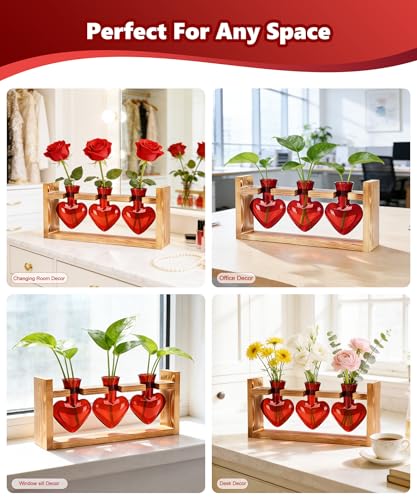 Plant Terrarium with Wooden Stand (Red)