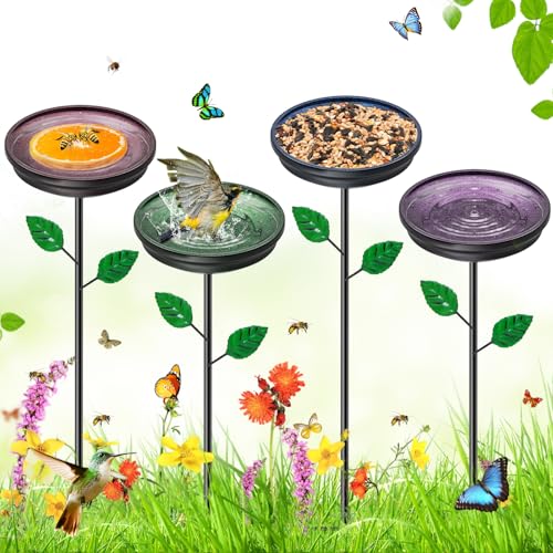 4PCS Metal Bird Bath for Outside (4PCS-Blue-Green-Brown-Purple)