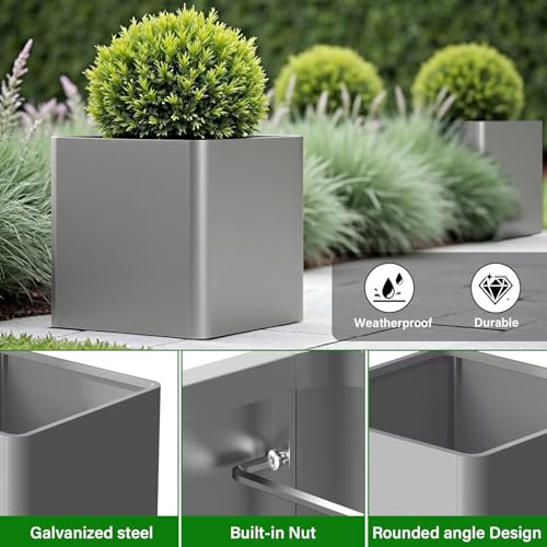 Square Metal Planter Box (Gray / 26"L x 26"W x 26"H)