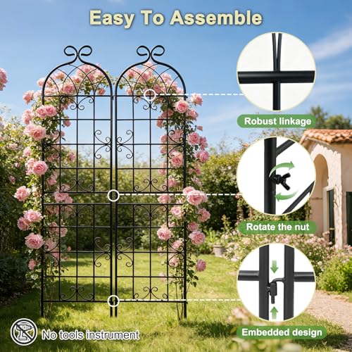 2.2M（86.7" H x 19.7" W） Black Iron Garden Trellis for Climbing Plants (4PCS-1)