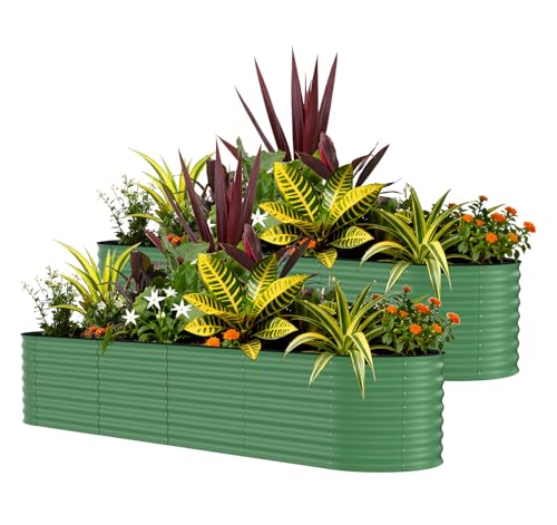 2 Pack 8x2x2ft Galvanized Raised Garden Bed (Green-oval / 8x2x2ft 2pcs)