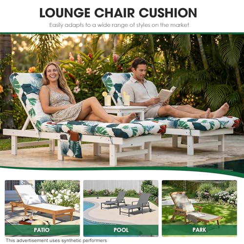 Outdoor Chaise Lounge Chair Cushion (Green Tropical Flowers / 72x22.4x4.7)