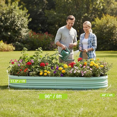 2PK 8x4x1ft Outdoor Galvanized Raised Garden Bed Set (Light Green / 8x4x1ft(2PK))