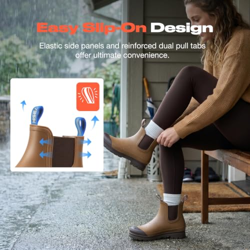 Women's Short Rain Boots Waterproof Ankle Chelsea Boots (7 / Brown)