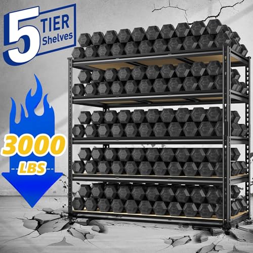 48" W Garage Shelving 3000LBS Storage Shelves 5 Tier Industrial Shelving Adjustable Metal Storage Shelves for Garage (48" W x 72" H x 18" D)