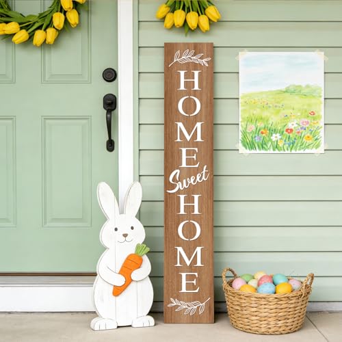 Farmhouse Wooden Welcome Sign Stand for Front Door (Natural Board / 7.8" x 47.2" / Basic Design-Single Side)