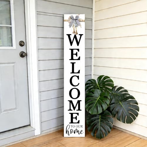 Vertical Wood Welcome Sign 47.2x7.8 Inch Farmhouse Rustic Decor for Front Porch (White / 7.8" x 47.2" / Welcome To Our Home)
