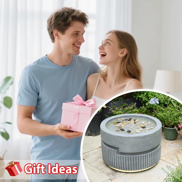 Small Modern Outdoor Water Fountain with Warm Led Light (6.1-Gray / 6.1-gray)