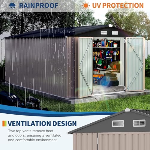 10x14 FT Metal Storage Sheds Outdoor (Brown / 10x14FT)